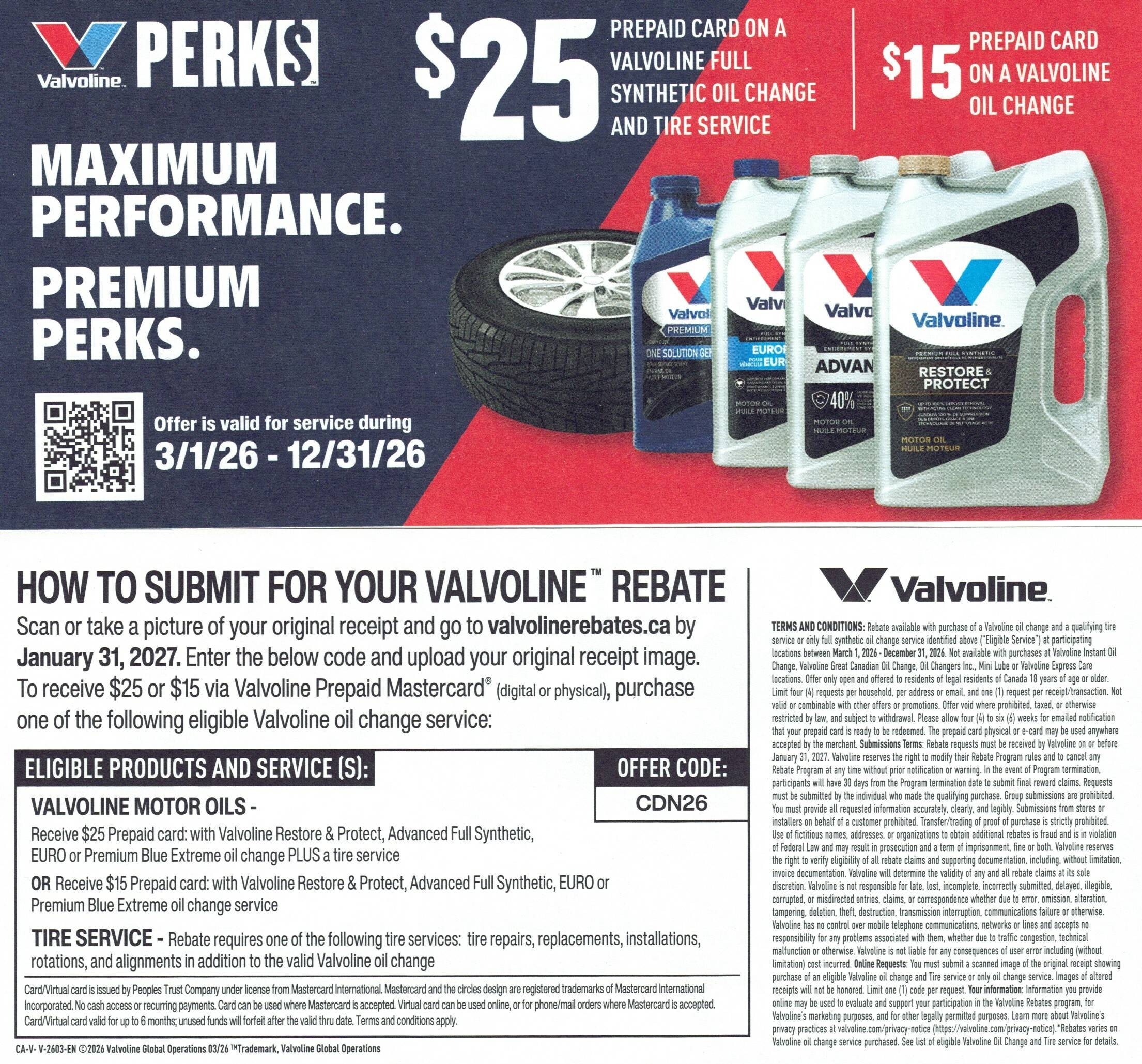 Valvoline Rebate(1)